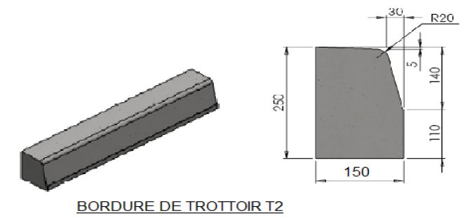 Bordure de trottoir type T2